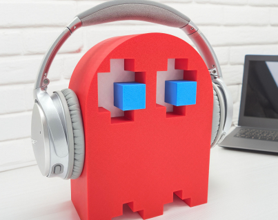 Blue eyes and red body ghost shaped headphone stand