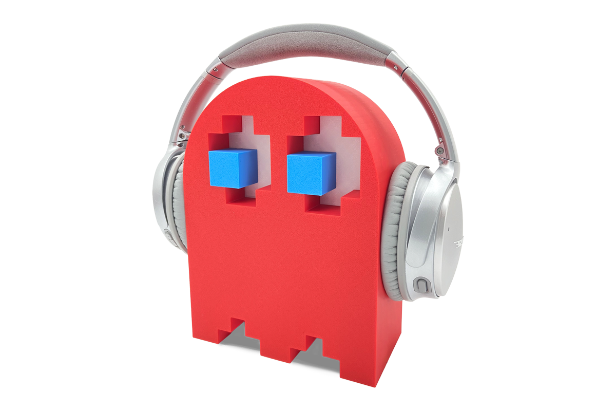 Blue eyes and red body ghost shaped headphone stand