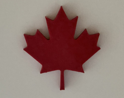3D printed Canadian Maple Leaf magnet inspired by the official Canadian flag, made in Canada and available as a magnet, shoe charm, or keychain.