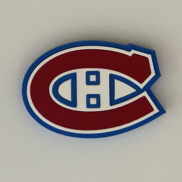 3D printed Montréal Canadiens hockey logo magnet made in Canada, available as magnet, shoe charm or keychain.