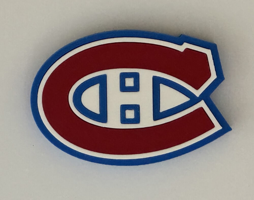 3D printed Montréal Canadiens hockey logo magnet made in Canada, available as magnet, shoe charm or keychain.
